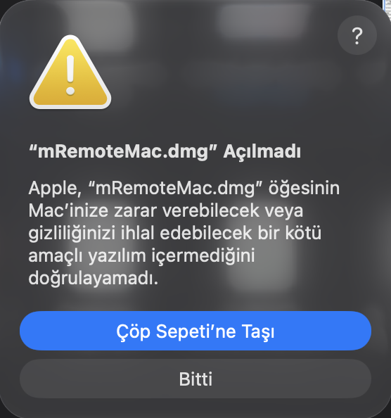 “mRemoteMac.dmg” Açılmadı uyarısı