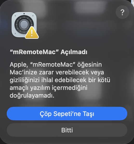 “mRemoteMac” Açılmadı uyarısı